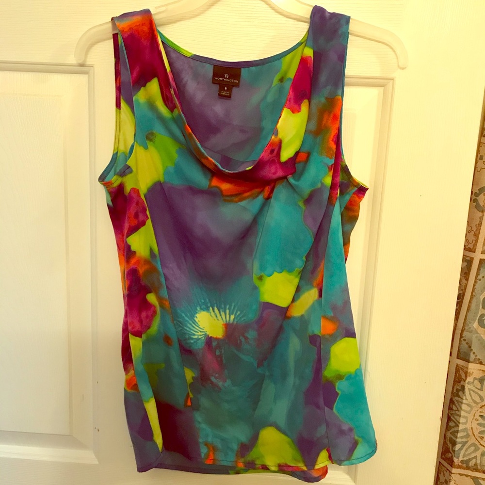 Worthington Blouse w bright colors and Cowl neck